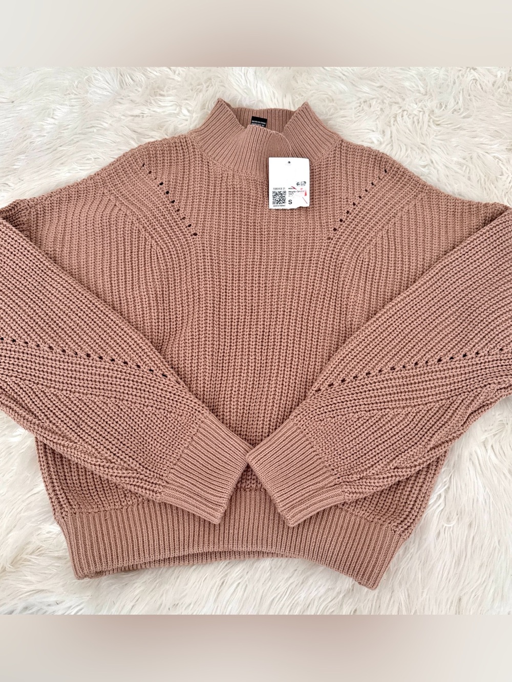 Forever 21 Dusty Rose Mock Neck Chunky Knit Sweater